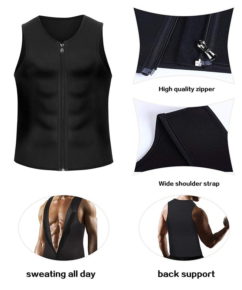 CORATED Men Sauna Vest Sweat Waist Trainer Zipper Hot Neoprene Tank Top Corset Compression Body Shaper Sauna Shirt Workout (Blackzip,L) - Image 2